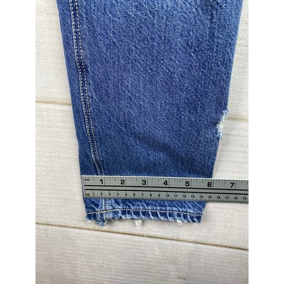 American Eagle Womens Mom Jeans 6 Dark Wash Destroyed Denim High Rise Tapered - Picture 7 of 11